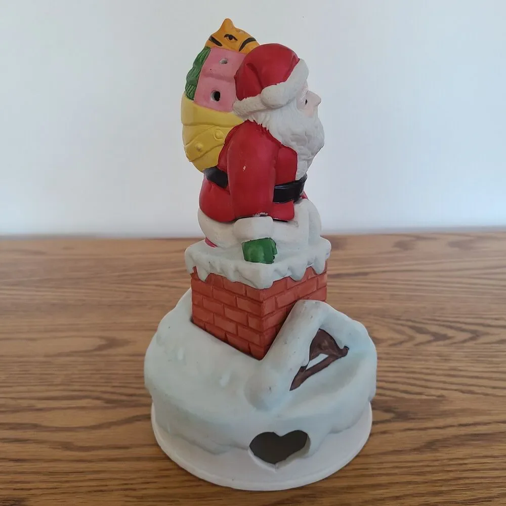 Vintage Ceramic Santa On Chimney Tealight Candle Holder 3-Piece Young's 1988